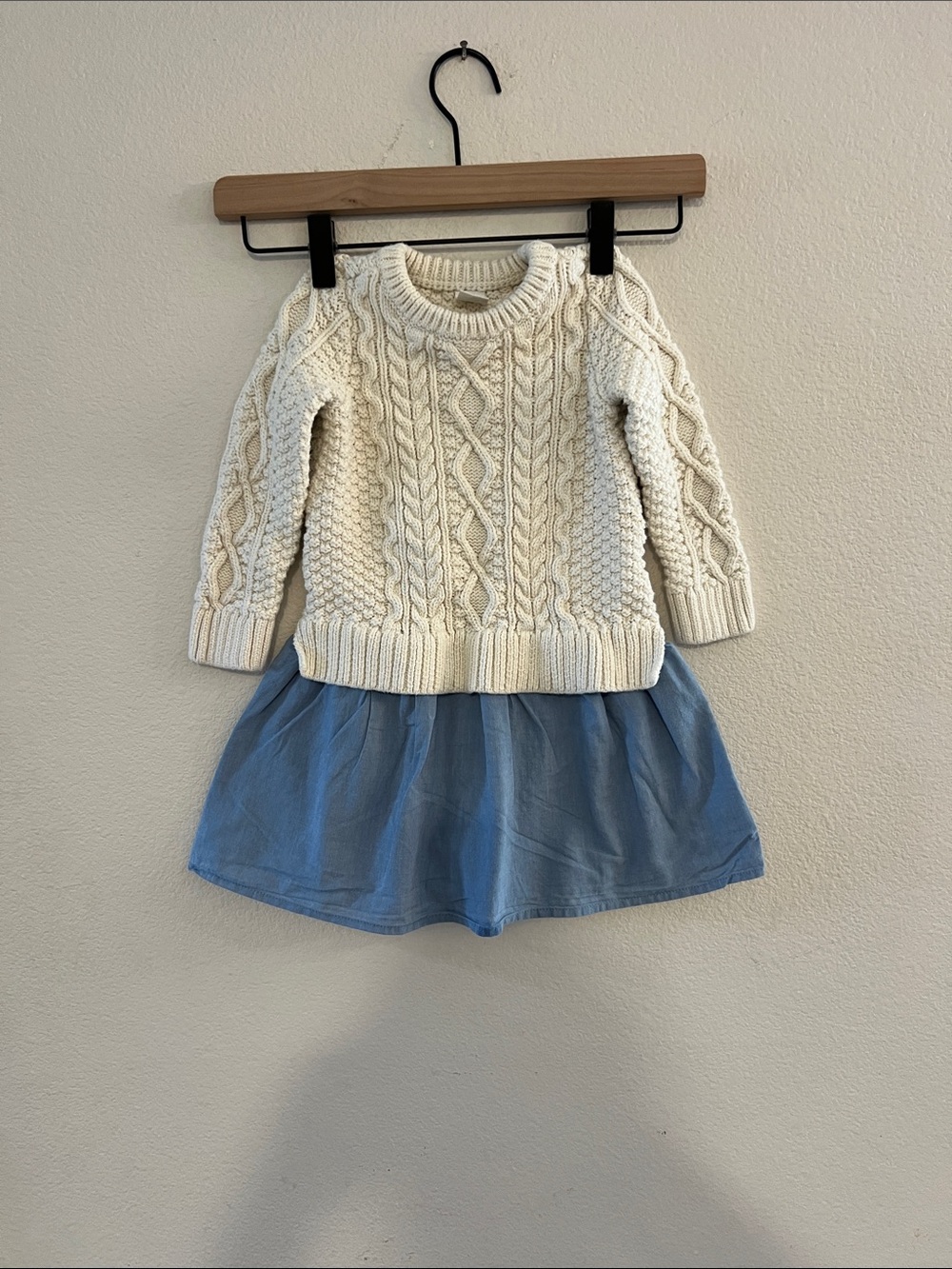 GAP Cream Cable Knit Sweater Dress with Blue Skirt